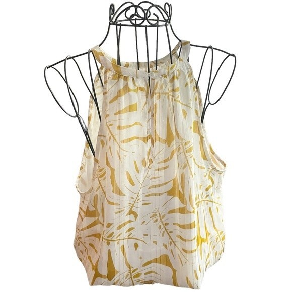 Joie Boho Palm Silky Blouse Gold Women’s Size L - Picture 2 of 10